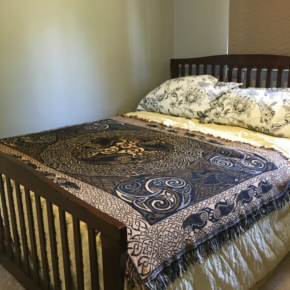 Vintage Celtic Triple Raven Tapestry Afghan Throw by Artist Jen Delyth - Picture 2 of 16